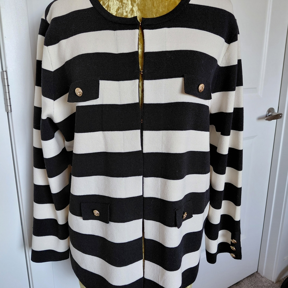Anne Klein Black and White Striped Sweater